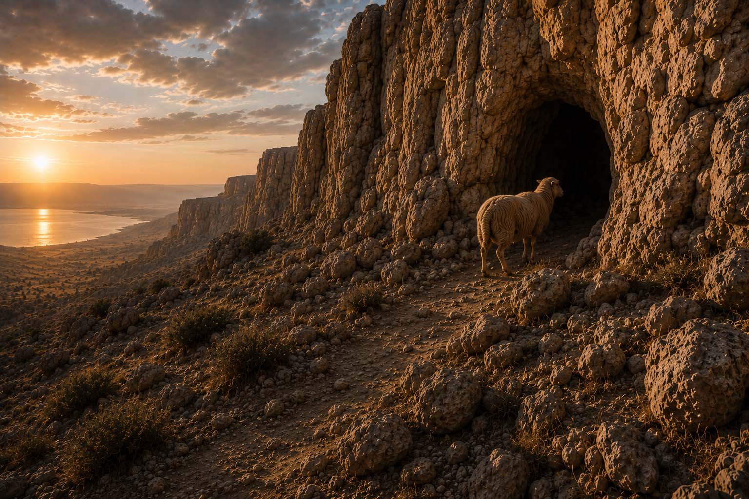 Viewpoint 3, the lost sheep standing at the cave entrance