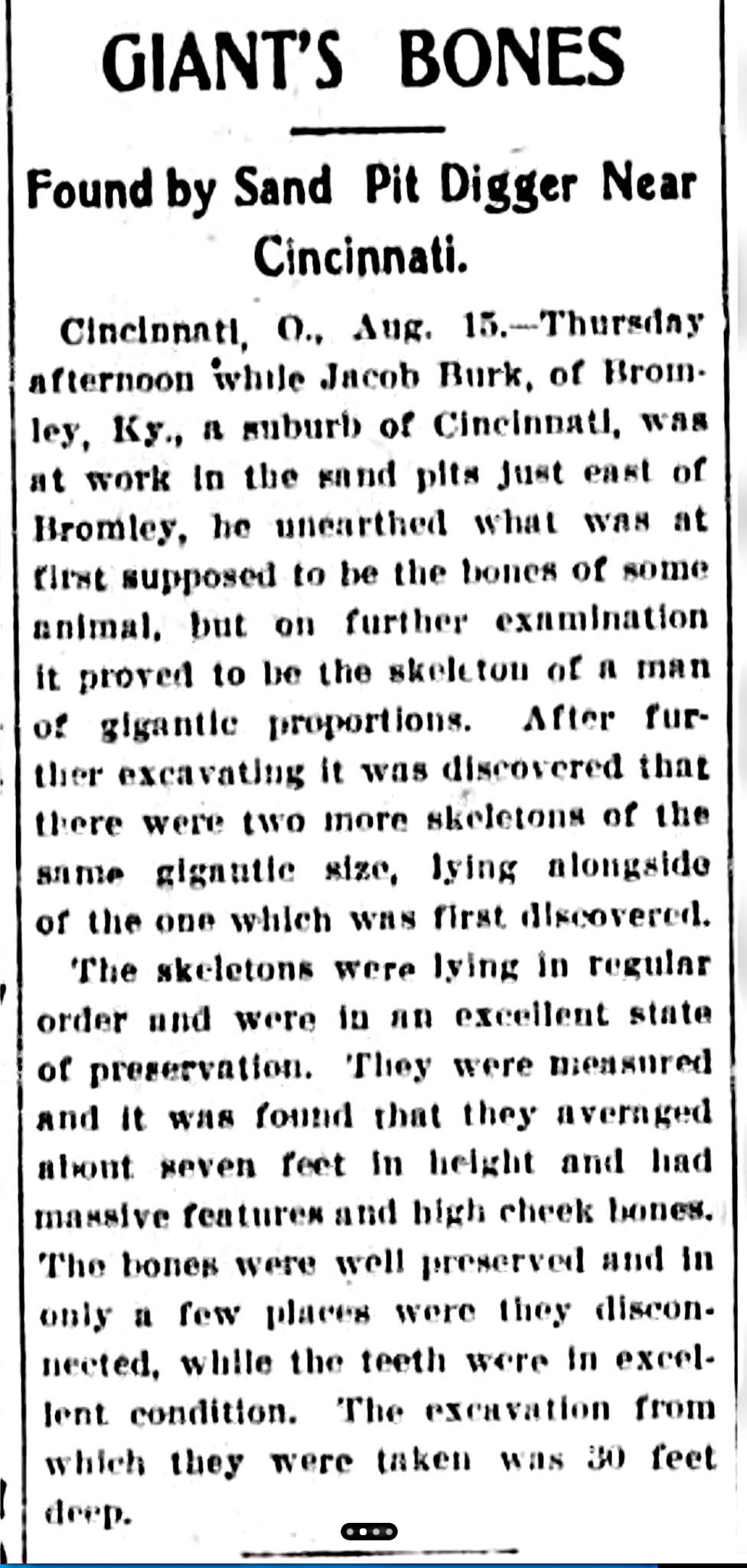 Giant's Bones newspaper clipping