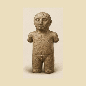 Illustrated anthropomorphic sculpture