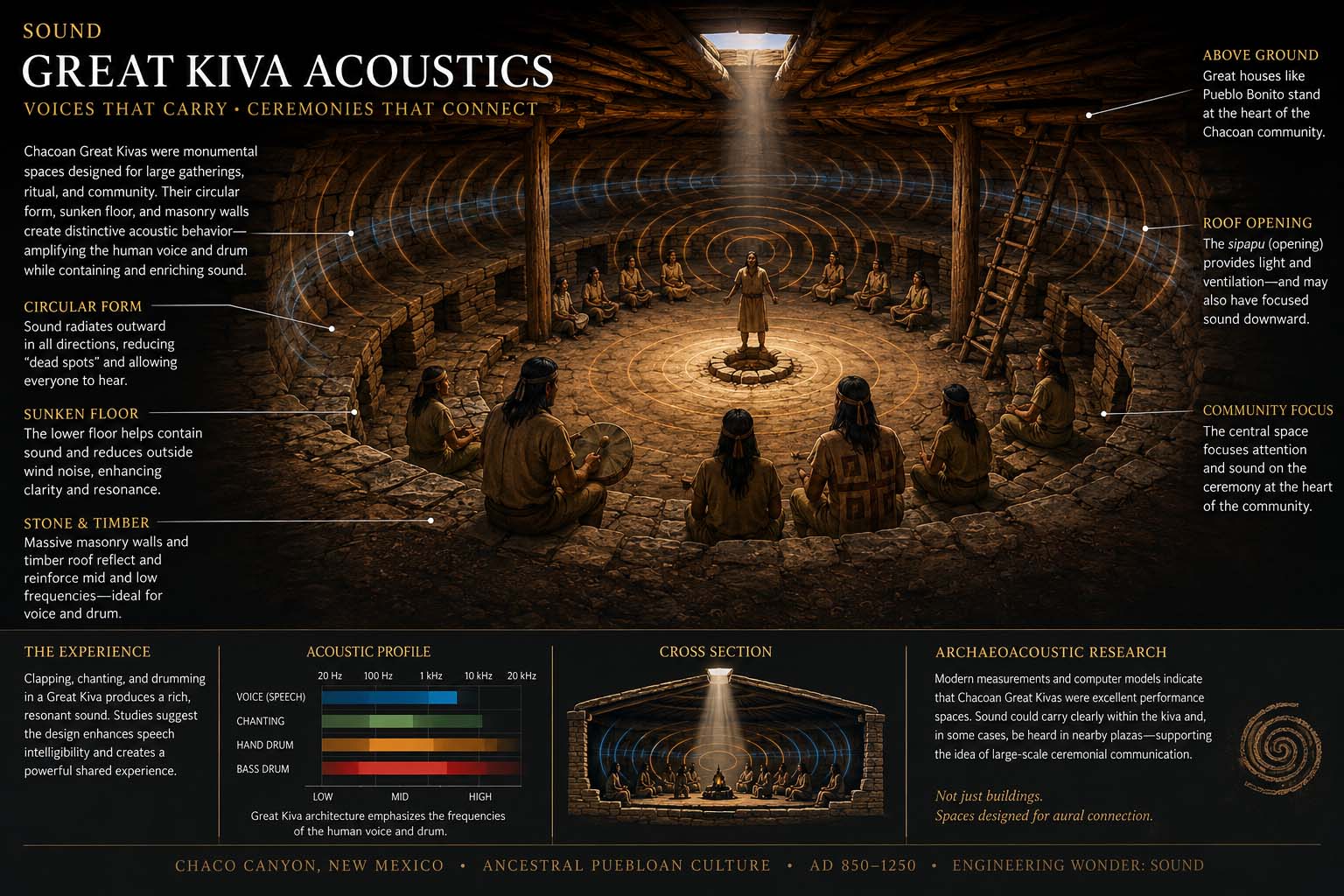 Interpretive reconstruction examining sound and ceremonial space at Chaco Canyon