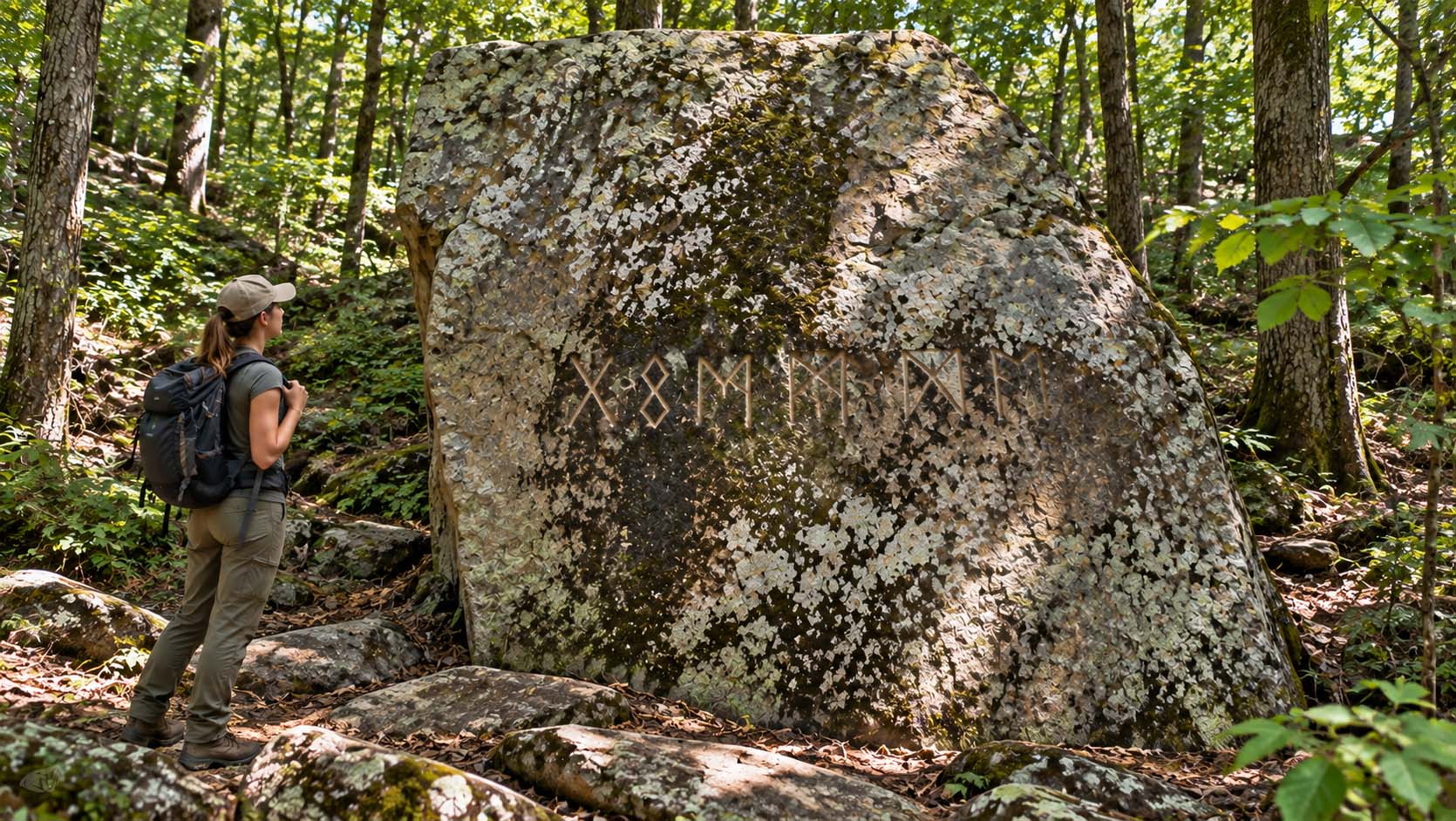 Museum illustration of Heavener Runestone.